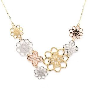 Flower Garden Necklace 18K Solid Gold Mixed Metals